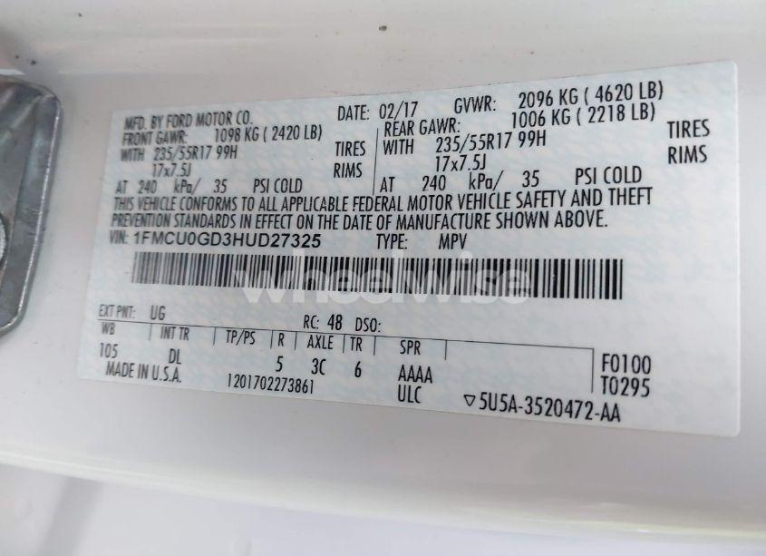 Photo 9 of 2017 Ford Escape SE (VIN 1FMCU0GD3HUD27325)