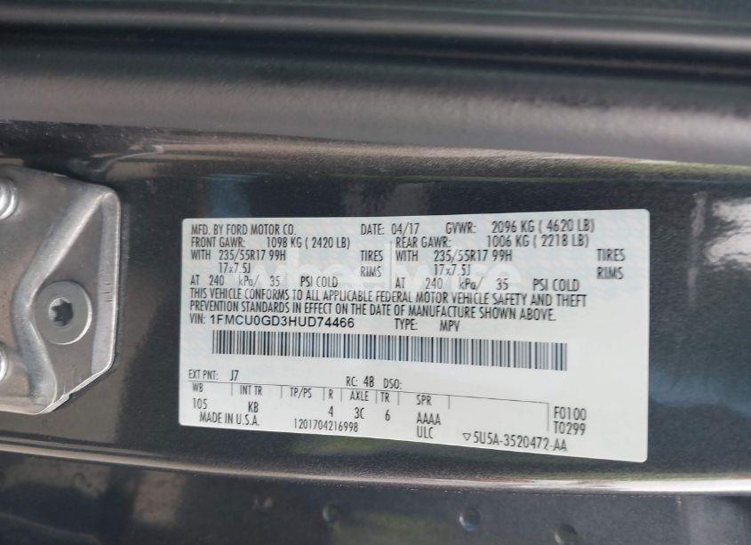 Photo 9 of 2017 Ford Escape SE (VIN 1FMCU0GD3HUD74466)