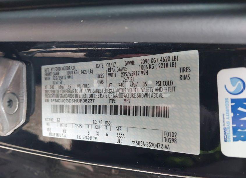 Photo 9 of 2017 Ford Escape SE (VIN 1FMCU0GD3HUF06237)