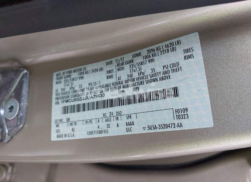 Photo 9 of 2018 Ford Escape SE (VIN 1FMCU0GD3JUA79633)