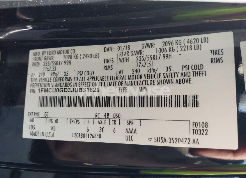 Photo 9 of 2018 Ford Escape SE (VIN 1FMCU0GD3JUB31620)