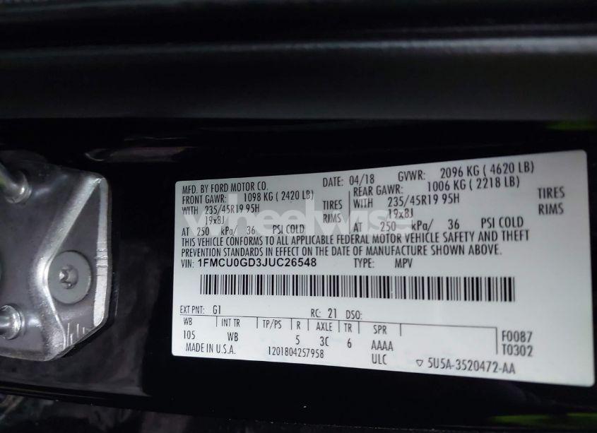 Photo 9 of 2018 Ford Escape SE (VIN 1FMCU0GD3JUC26548)