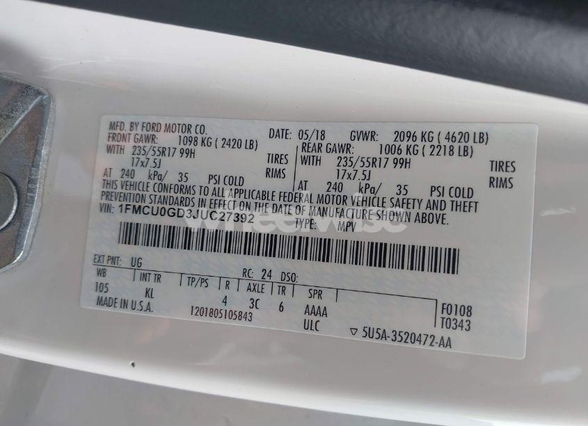 Photo 9 of 2018 Ford Escape SE (VIN 1FMCU0GD3JUC27392)