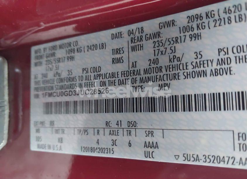 Photo 9 of 2018 Ford Escape SE (VIN 1FMCU0GD3JUC28526)