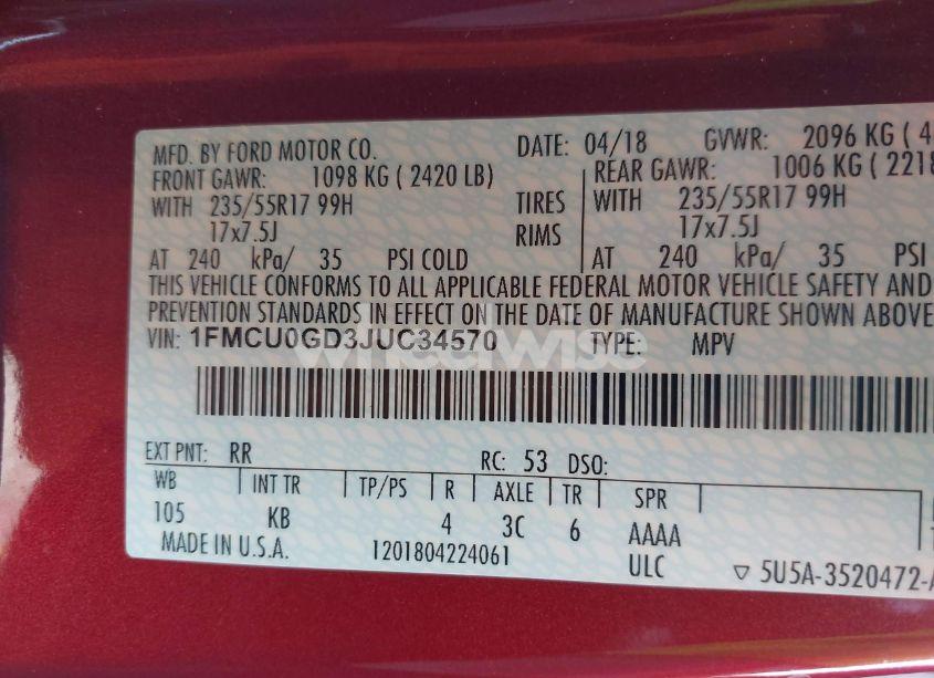 Photo 9 of 2018 Ford Escape SE (VIN 1FMCU0GD3JUC34570)