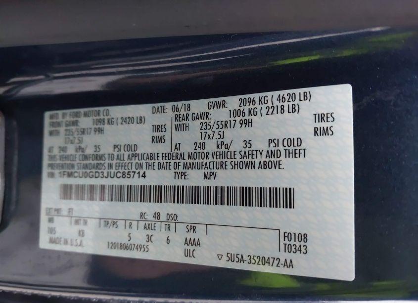 Photo 9 of 2018 Ford Escape SE (VIN 1FMCU0GD3JUC85714)