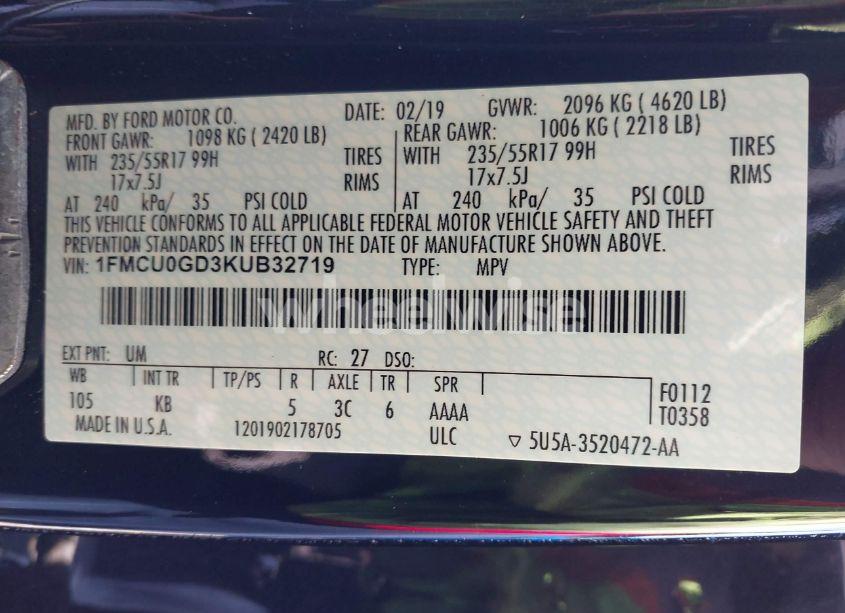 Photo 9 of 2019 Ford Escape SE (VIN 1FMCU0GD3KUB32719)