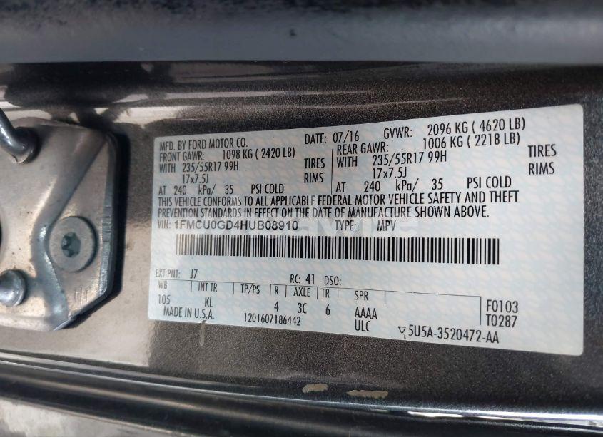 Photo 9 of 2017 Ford Escape SE (VIN 1FMCU0GD4HUB08910)