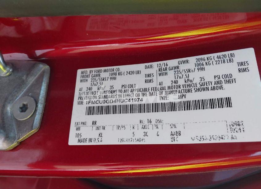 Photo 9 of 2017 Ford Escape SE (VIN 1FMCU0GD4HUC41974)