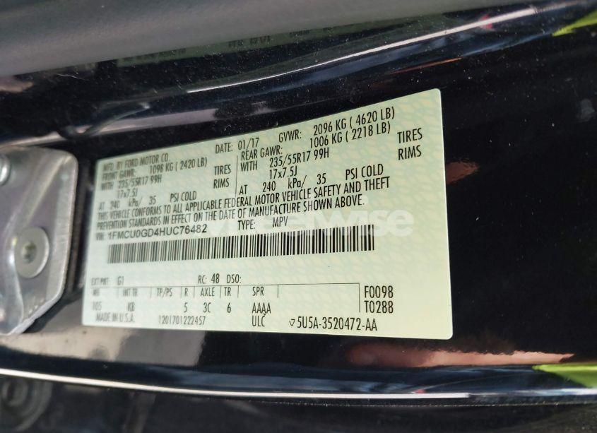 Photo 9 of 2017 Ford Escape SE (VIN 1FMCU0GD4HUC76482)