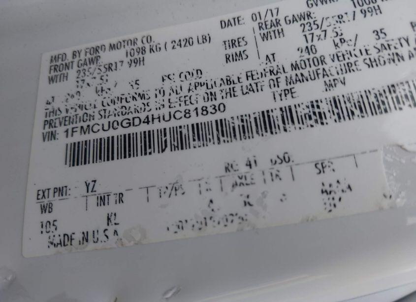 Photo 9 of 2017 Ford Escape SE (VIN 1FMCU0GD4HUC81830)