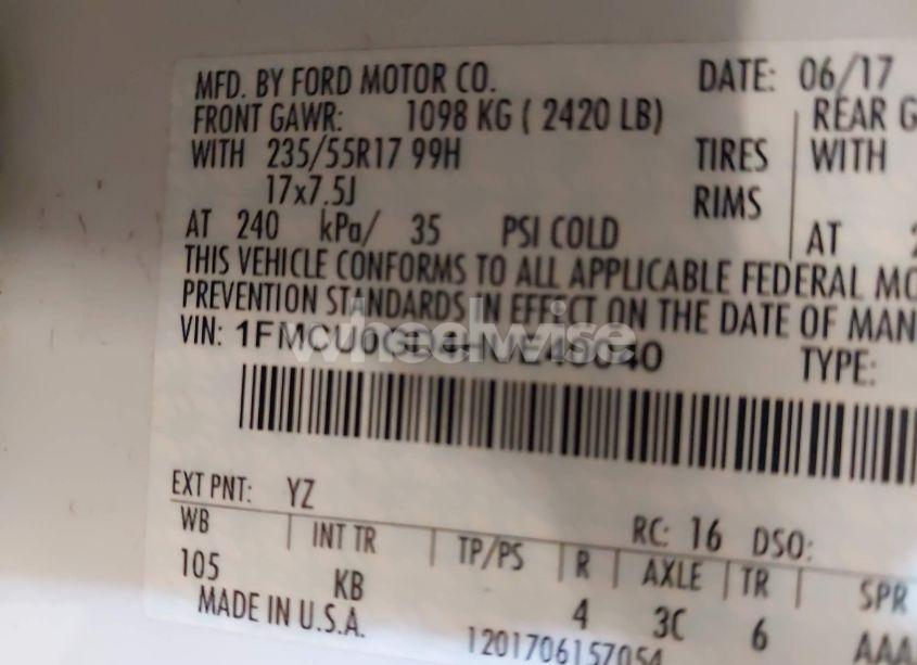 Photo 9 of 2017 Ford Escape SE (VIN 1FMCU0GD4HUE40040)