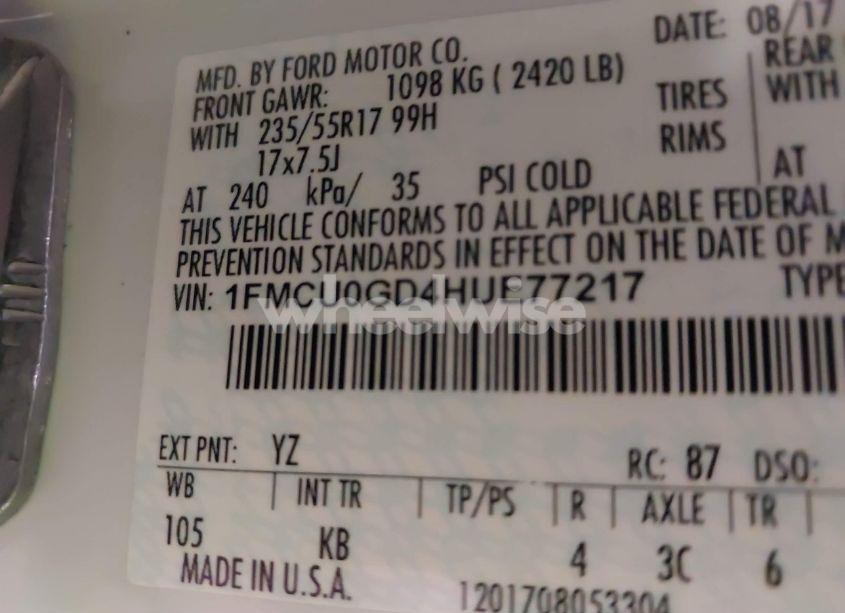 Photo 9 of 2017 Ford Escape SE (VIN 1FMCU0GD4HUE77217)