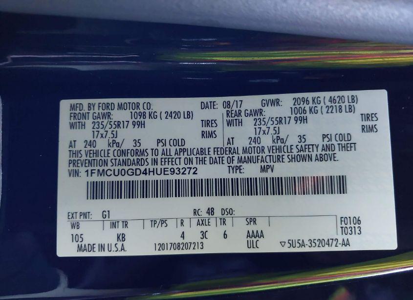 Photo 9 of 2017 Ford Escape SE (VIN 1FMCU0GD4HUE93272)