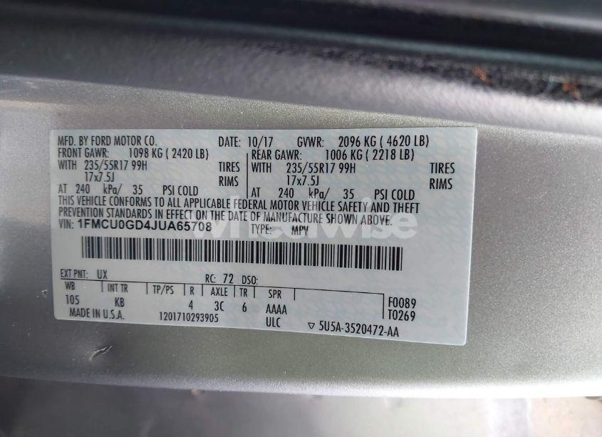 Photo 9 of 2018 Ford Escape SE (VIN 1FMCU0GD4JUA65708)