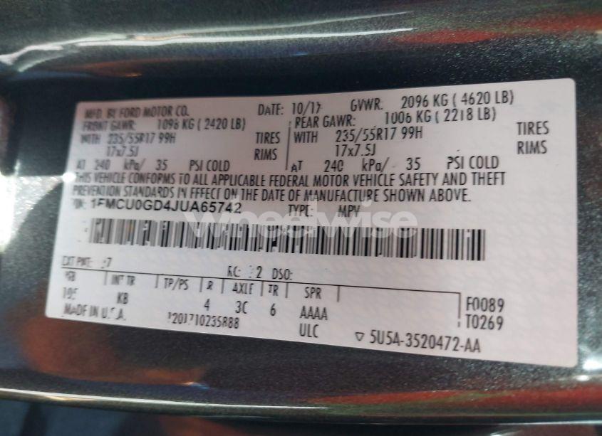 Photo 9 of 2018 Ford Escape SE (VIN 1FMCU0GD4JUA65742)