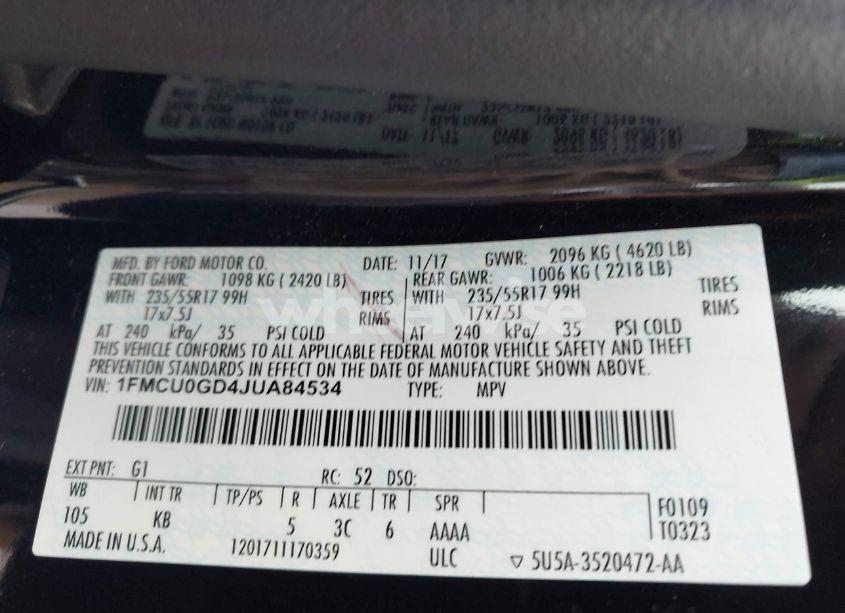 Photo 9 of 2018 Ford Escape SE (VIN 1FMCU0GD4JUA84534)