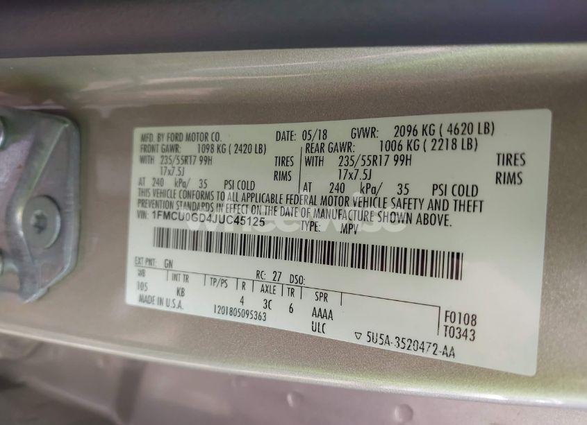 Photo 9 of 2018 Ford Escape SE (VIN 1FMCU0GD4JUC45125)