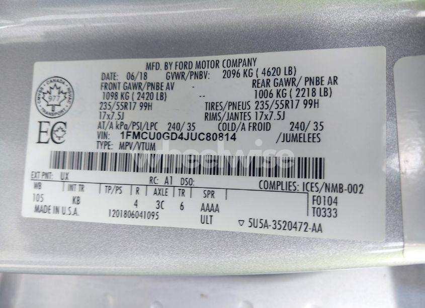 Photo 9 of 2018 Ford Escape SE (VIN 1FMCU0GD4JUC80814)