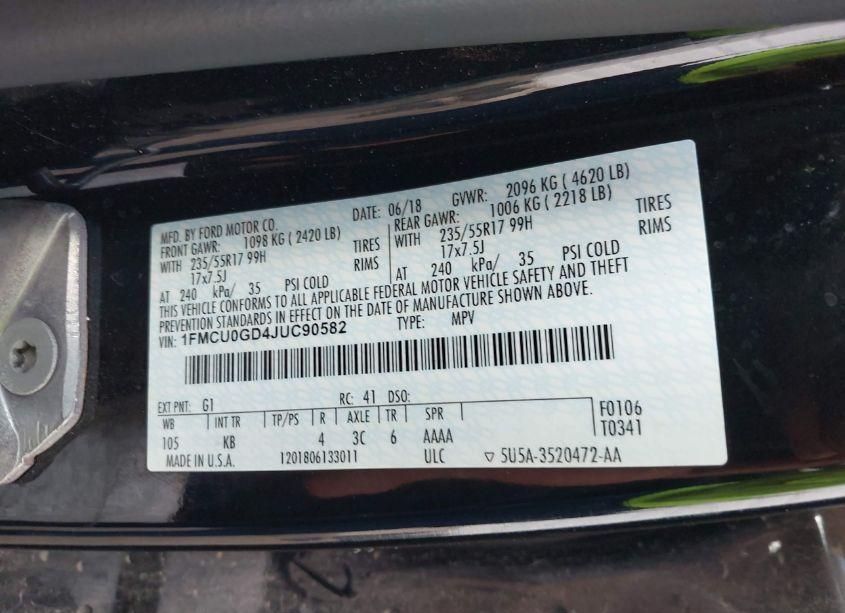 Photo 9 of 2018 Ford Escape SE (VIN 1FMCU0GD4JUC90582)