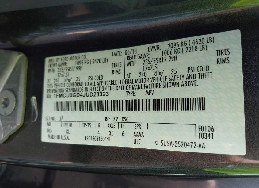 Photo 9 of 2018 Ford Escape SE (VIN 1FMCU0GD4JUD23323)