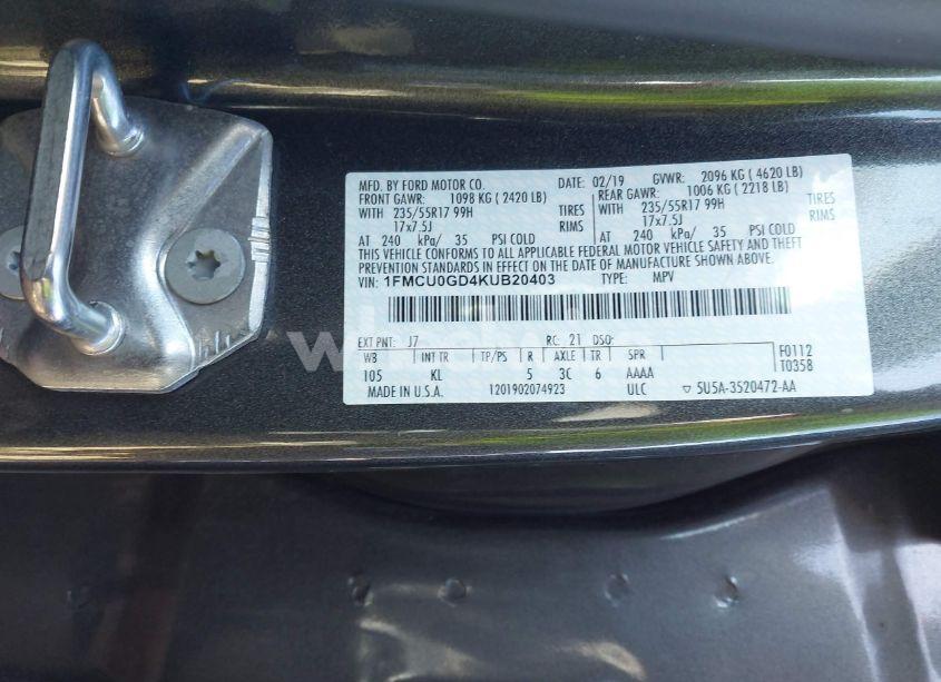 Photo 9 of 2019 Ford Escape SE (VIN 1FMCU0GD4KUB20403)