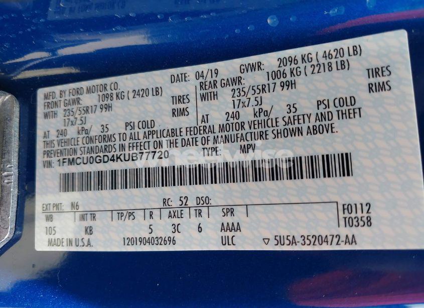 Photo 9 of 2019 Ford Escape SE (VIN 1FMCU0GD4KUB77720)