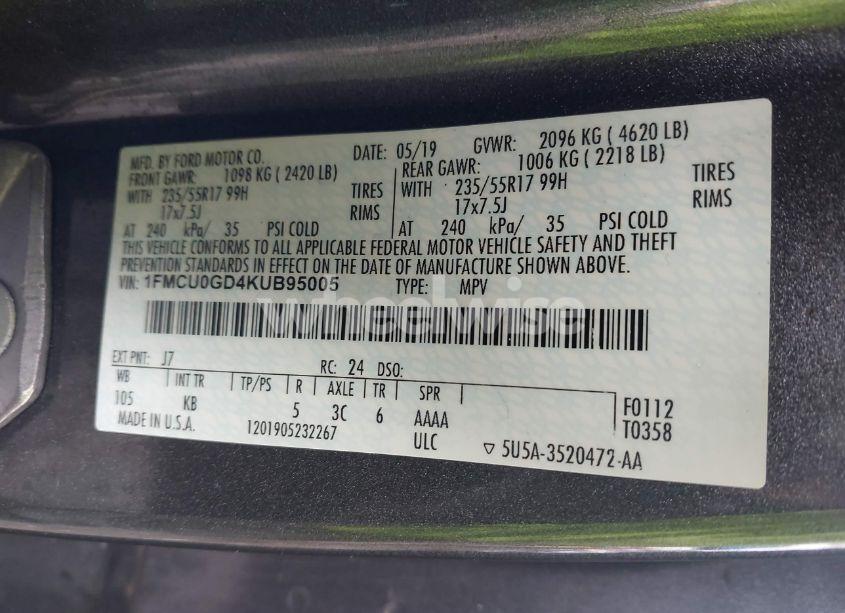 Photo 9 of 2019 Ford Escape SE (VIN 1FMCU0GD4KUB95005)