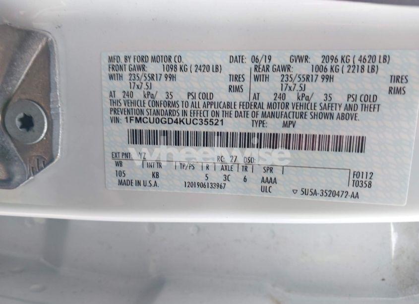 Photo 9 of 2019 Ford Escape SE (VIN 1FMCU0GD4KUC35521)