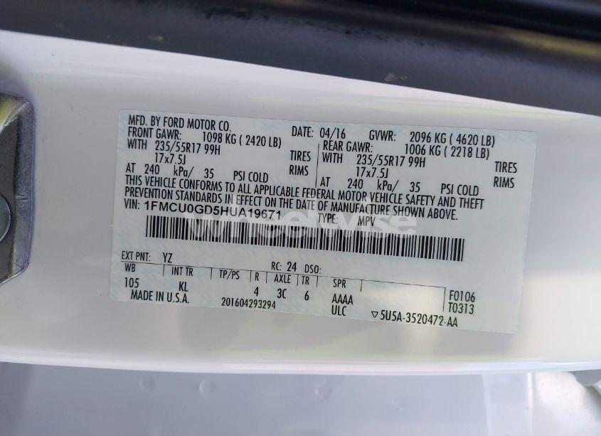 Photo 9 of 2017 Ford Escape SE (VIN 1FMCU0GD5HUA19671)