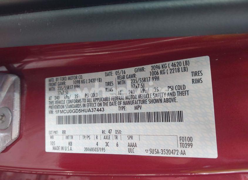 Photo 9 of 2017 Ford Escape SE (VIN 1FMCU0GD5HUA37443)