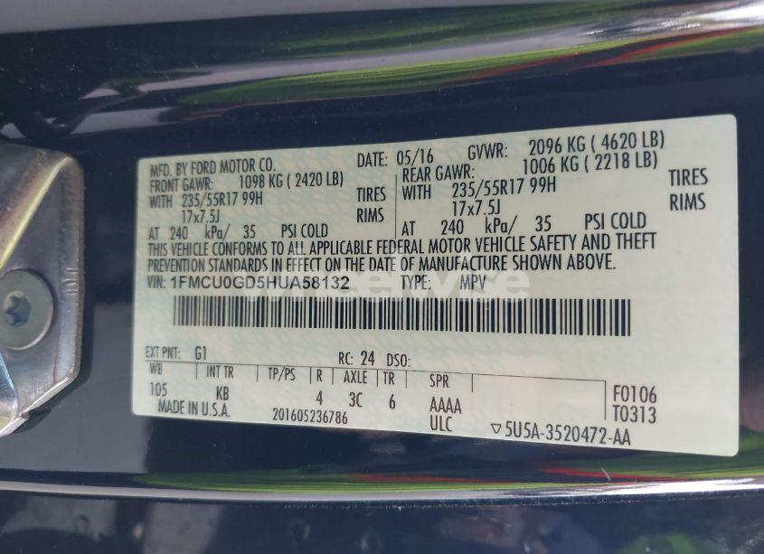 Photo 9 of 2017 Ford Escape SE (VIN 1FMCU0GD5HUA58132)