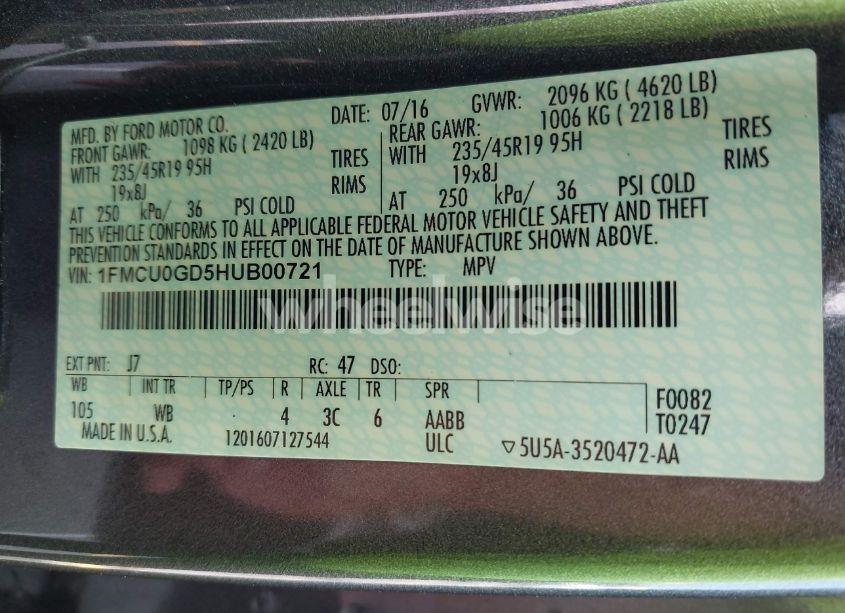 Photo 9 of 2017 Ford Escape SE (VIN 1FMCU0GD5HUB00721)