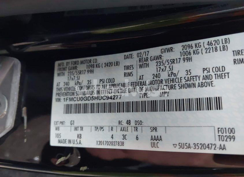 Photo 9 of 2017 Ford Escape SE (VIN 1FMCU0GD5HUC94277)