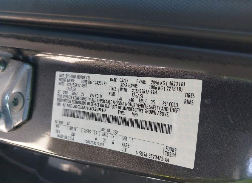 Photo 9 of 2017 Ford Escape SE (VIN 1FMCU0GD5HUD26810)