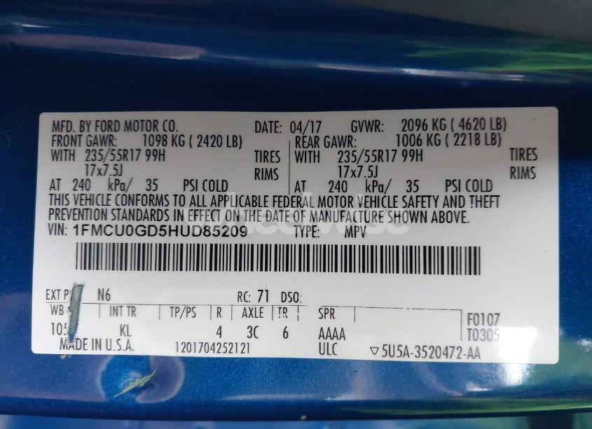 Photo 9 of 2017 Ford Escape SE (VIN 1FMCU0GD5HUD85209)