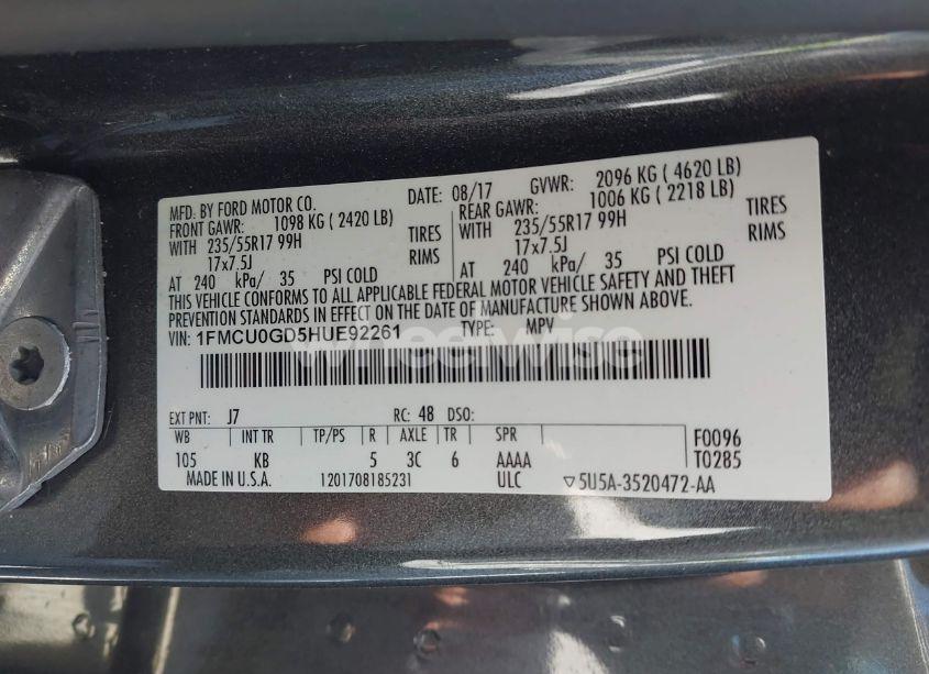 Photo 9 of 2017 Ford Escape SE (VIN 1FMCU0GD5HUE92261)