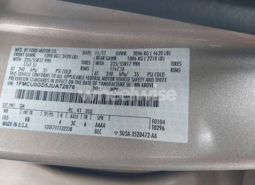 Photo 9 of 2018 Ford Escape SE (VIN 1FMCU0GD5JUA72876)