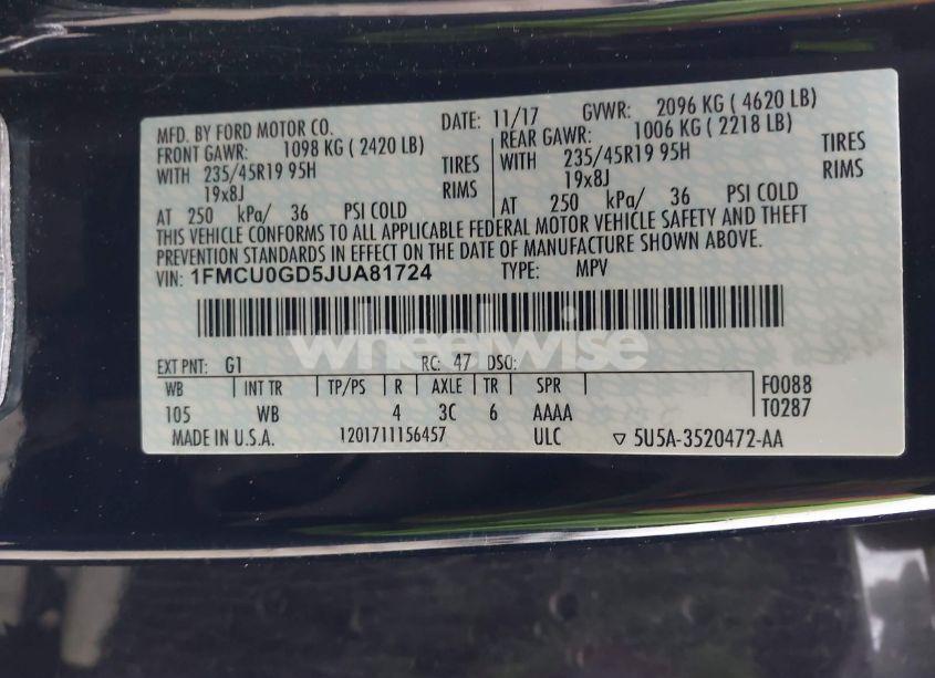 Photo 9 of 2018 Ford Escape SE (VIN 1FMCU0GD5JUA81724)