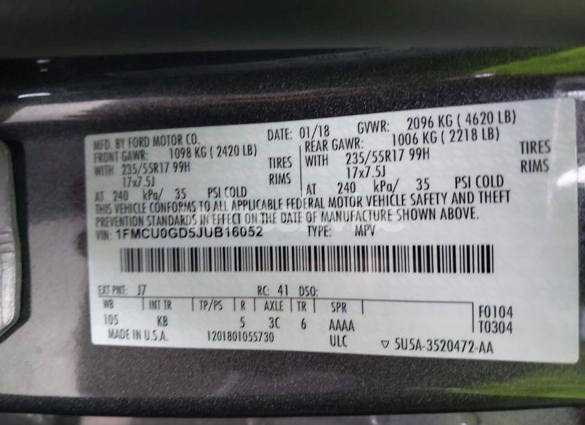 Photo 9 of 2018 Ford Escape SE (VIN 1FMCU0GD5JUB16052)