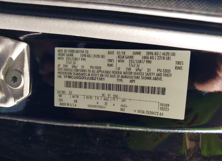 Photo 9 of 2018 Ford Escape SE (VIN 1FMCU0GD5JUB21381)