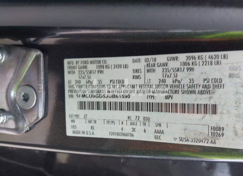 Photo 9 of 2018 Ford Escape SE (VIN 1FMCU0GD5JUB61590)