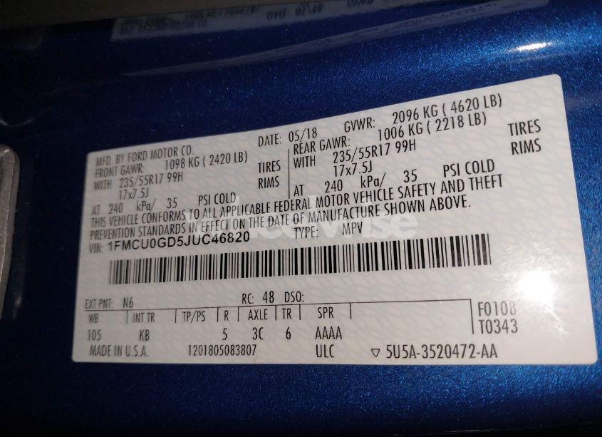 Photo 9 of 2018 Ford Escape SE (VIN 1FMCU0GD5JUC46820)