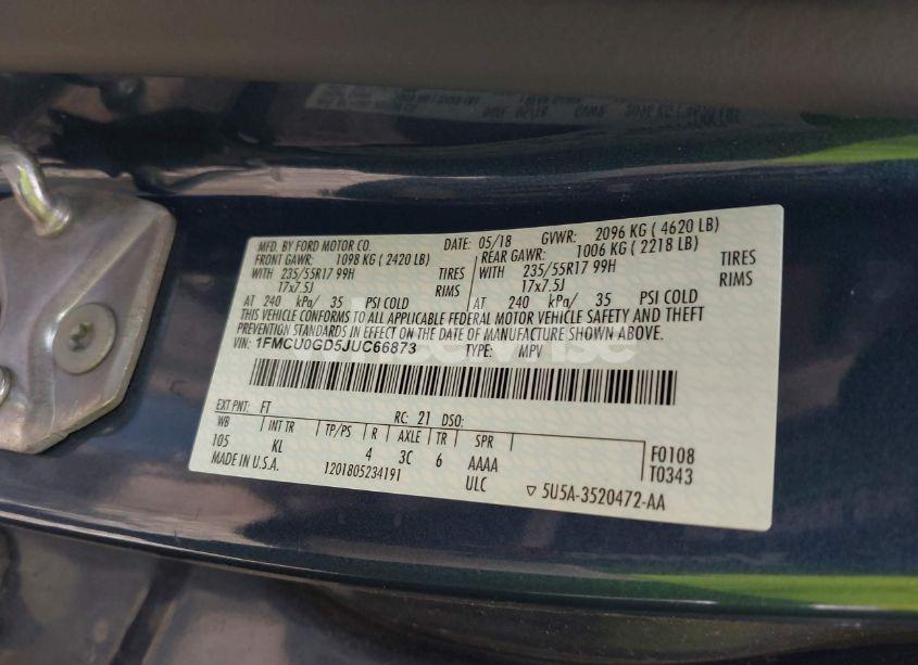 Photo 9 of 2018 Ford Escape SE (VIN 1FMCU0GD5JUC66873)