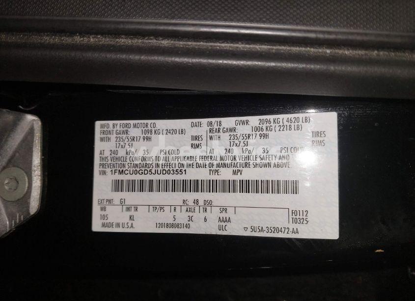 Photo 9 of 2018 Ford Escape SE (VIN 1FMCU0GD5JUD03551)