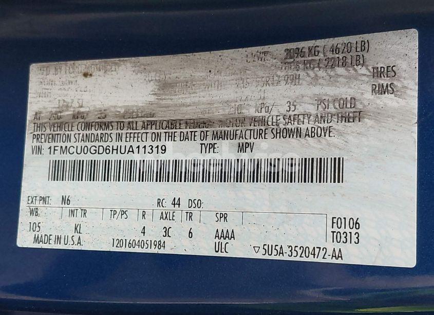 Photo 9 of 2017 Ford Escape SE (VIN 1FMCU0GD6HUA11319)