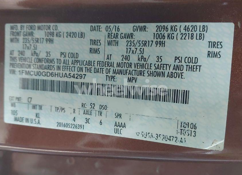 Photo 9 of 2017 Ford Escape SE (VIN 1FMCU0GD6HUA54297)