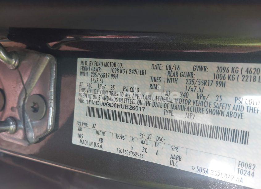 Photo 9 of 2017 Ford Escape SE (VIN 1FMCU0GD6HUB26017)