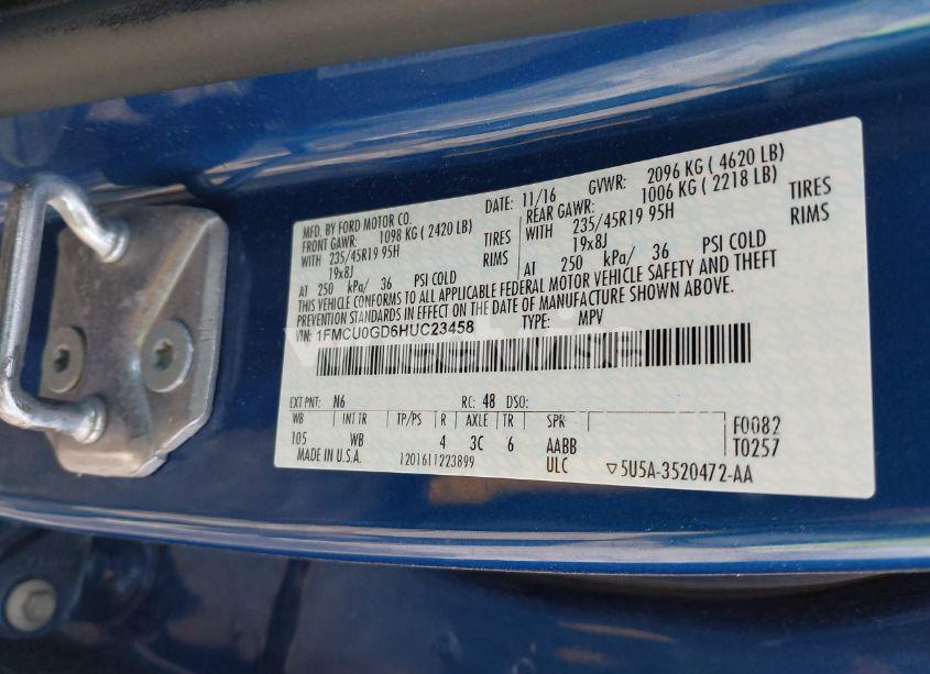 Photo 9 of 2017 Ford Escape SE (VIN 1FMCU0GD6HUC23458)