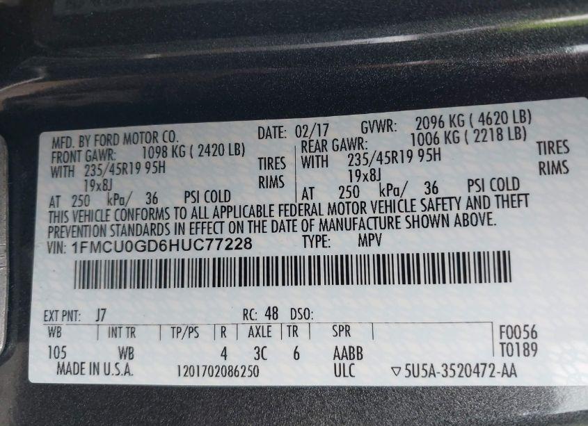 Photo 9 of 2017 Ford Escape SE (VIN 1FMCU0GD6HUC77228)